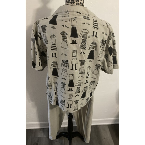 Allyson Whitmore Petites 2 piece set size PL Linen novelty print  beige - Picture 5 of 8